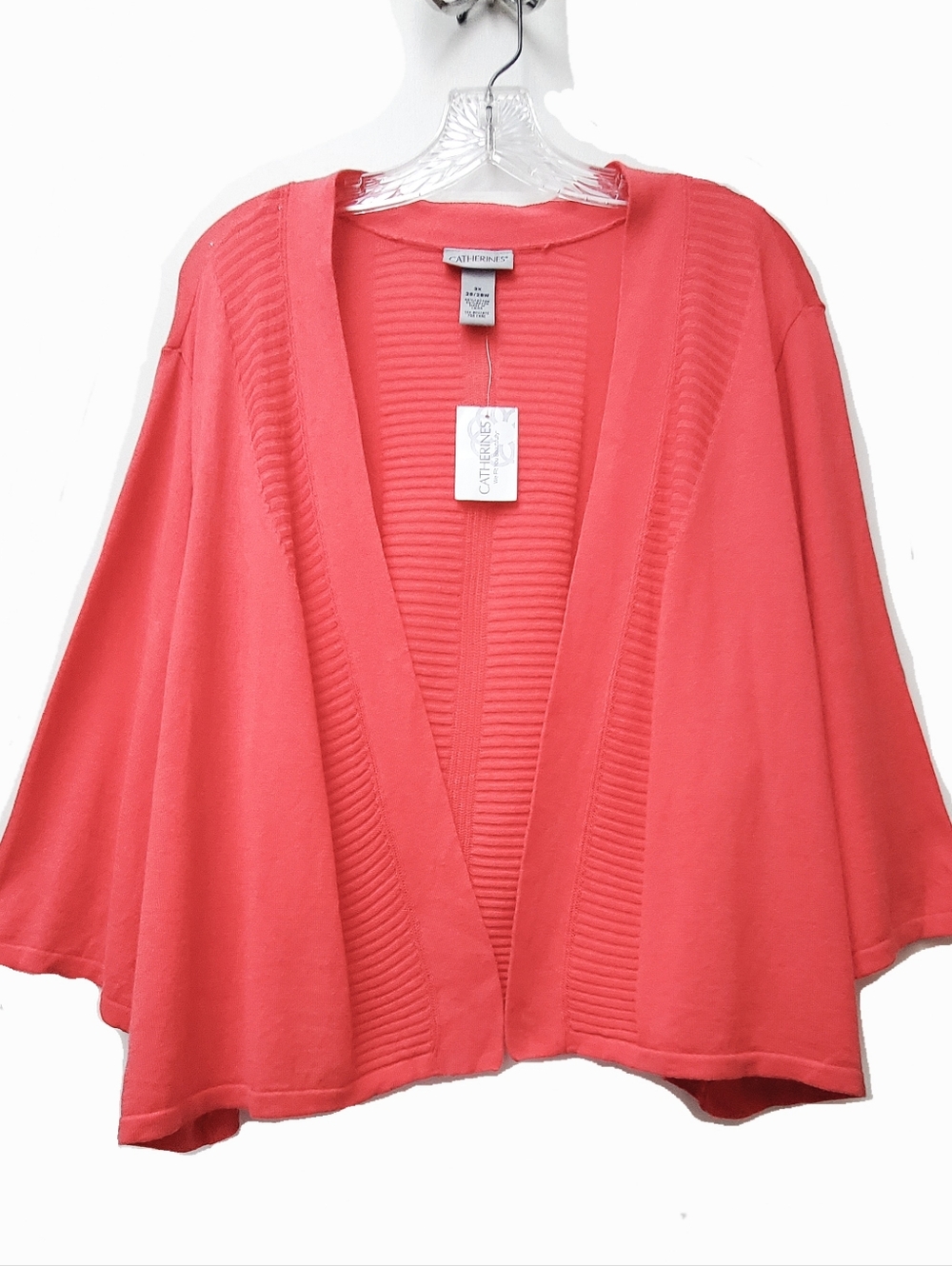 Catherines Coral Orange Red Knit Cotton Blend Open Cardigan Size 3X